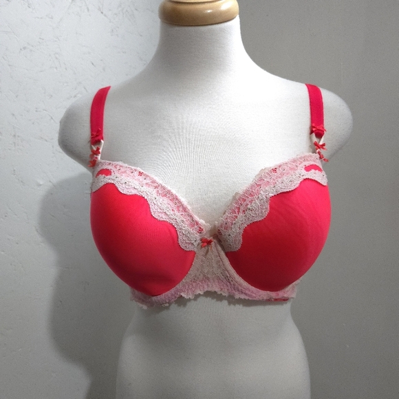 Victoria Secret | Red Lace Trim Padded Bra 36DD - Picture 2 of 8